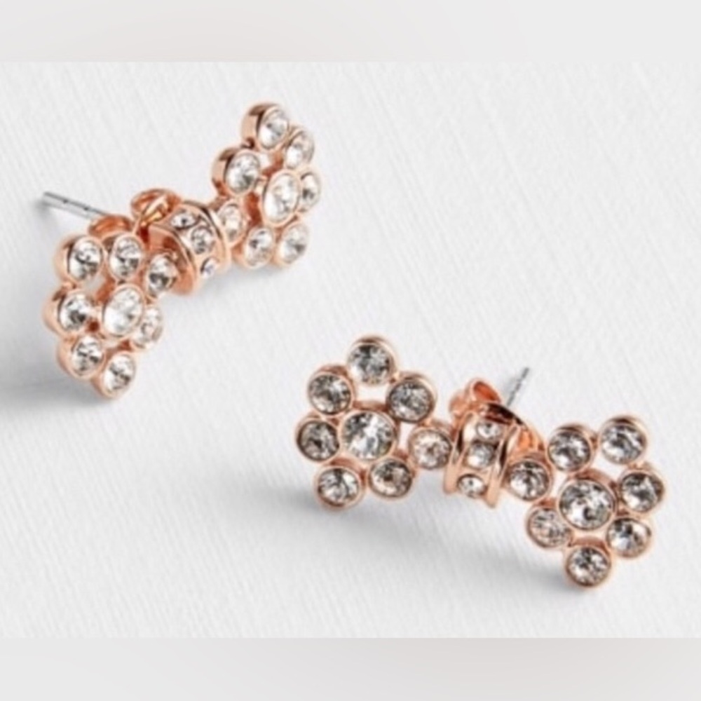 Ted Baker Brinni Rose-Gold Crystal Bow Earrings — NWT